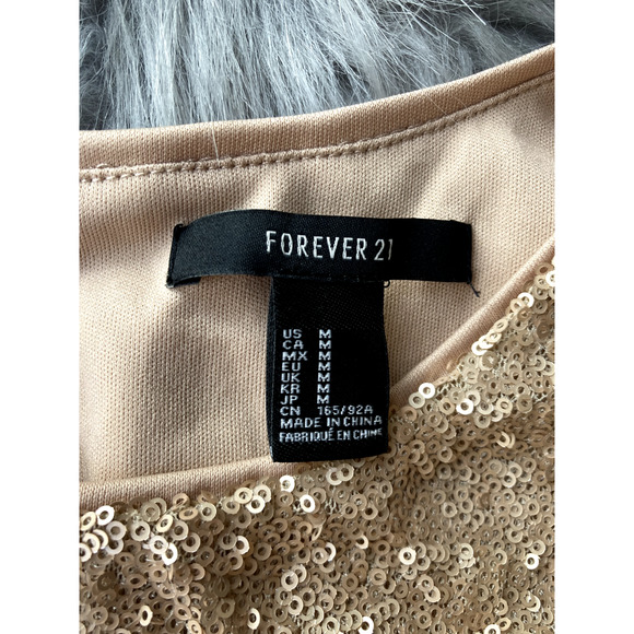 Forever 21 Blouse Sz M Nude Metallic Sequin Top Party Peplum Glitter Glam Cutout - Picture 5 of 10